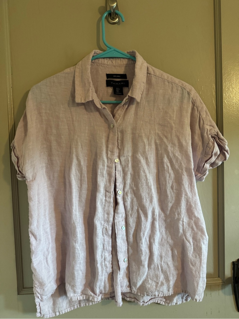 Tahari Lavender Button-Down Linen Shirt